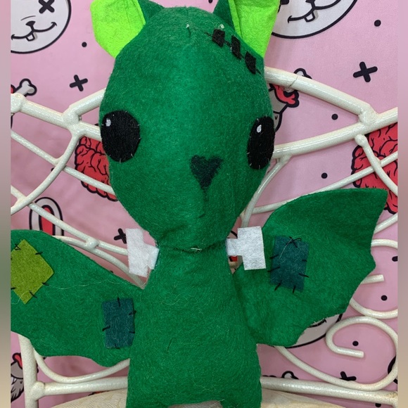 Handmade bat stuffed animal green Frankenstein - Picture 2 of 2